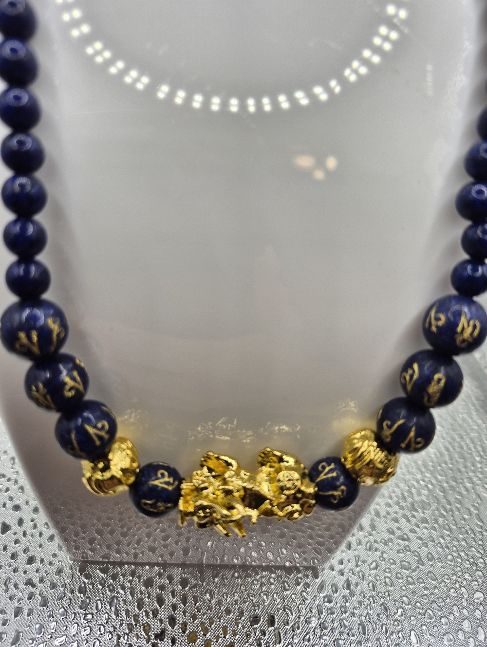 Gold Accent Navy Lapis Bead Women's Necklace